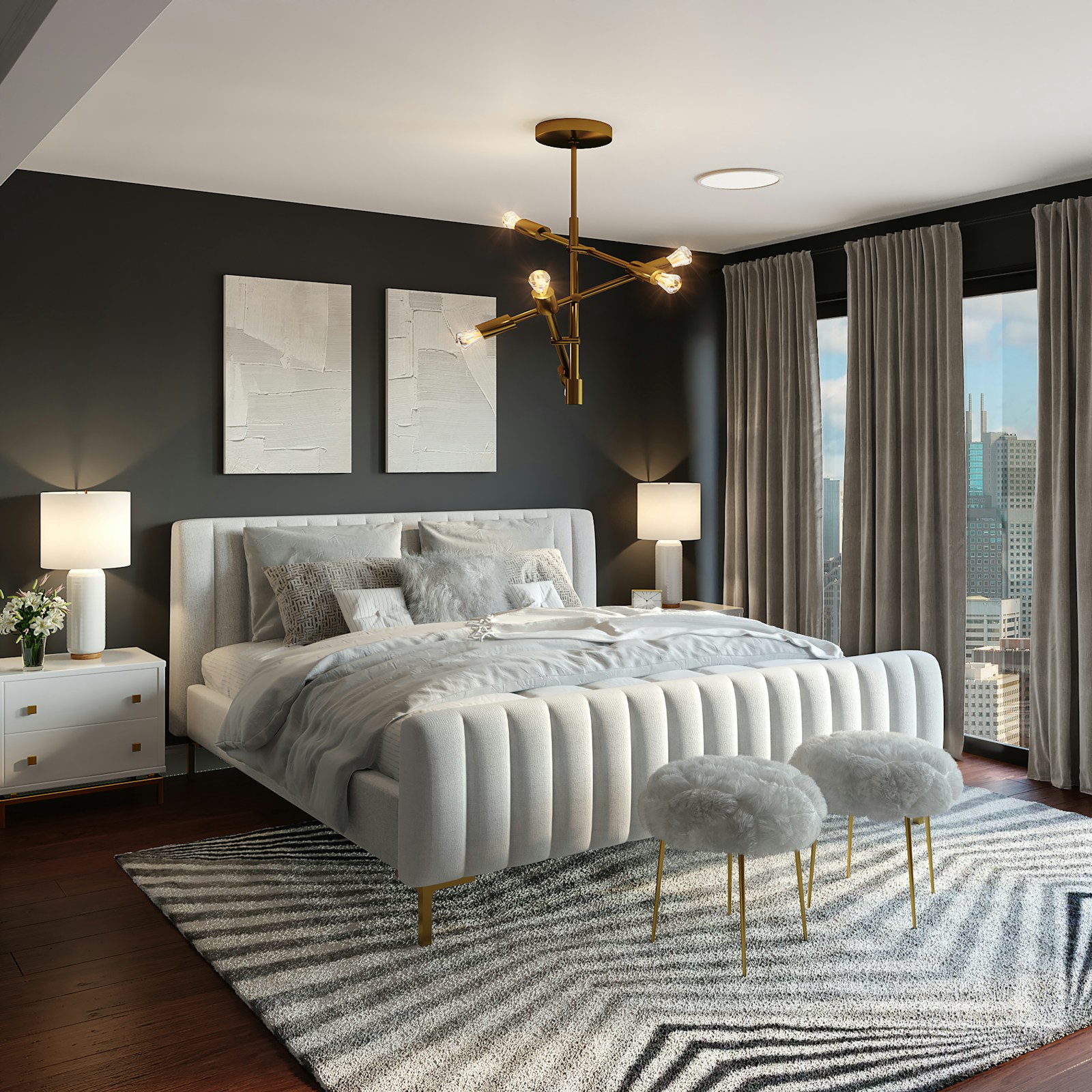 Ruhiges Schlafzimmer mit weicher Bettwäsche und Morgenlicht