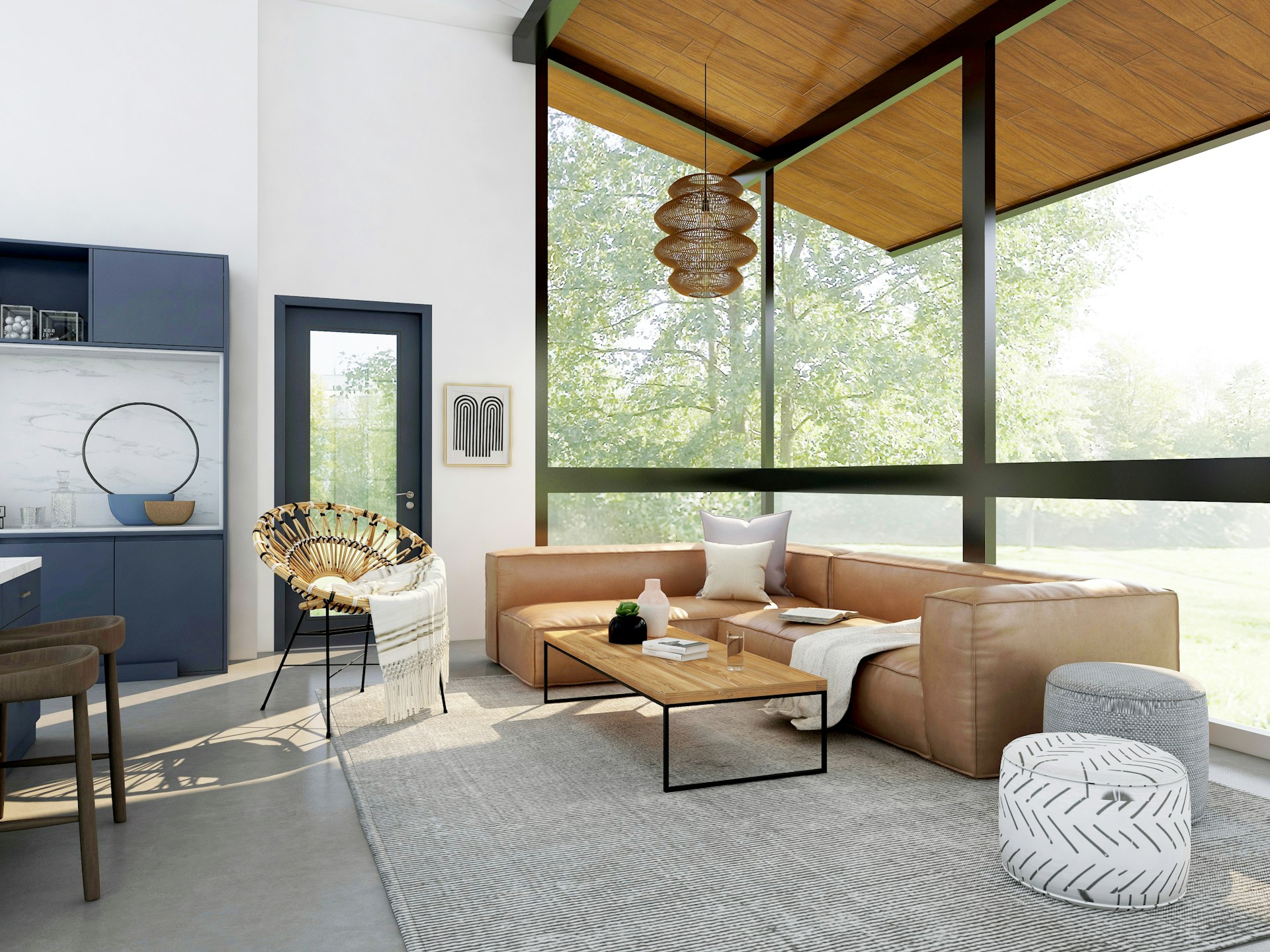 Modernes Wohnzimmer mit offenen Volumen und natürlichem Licht