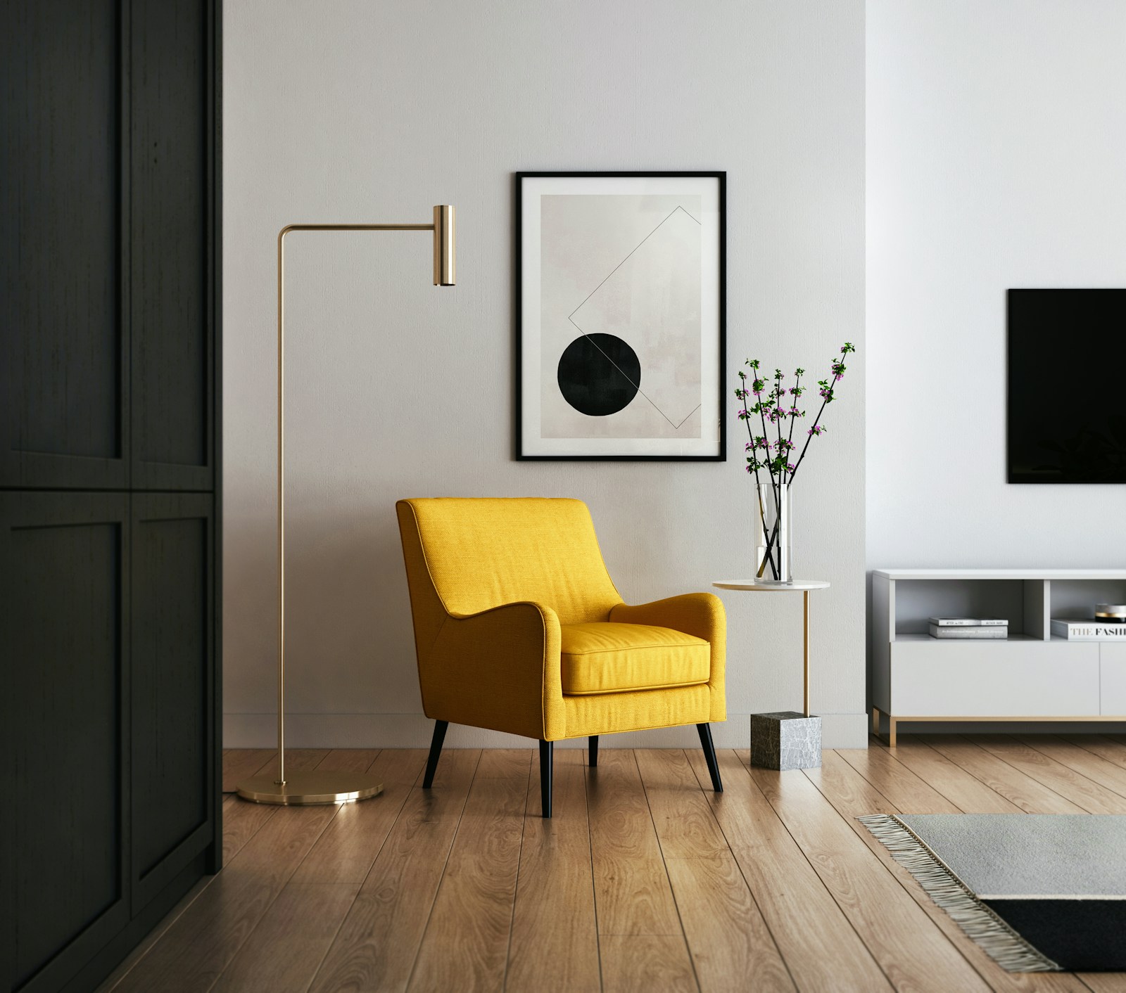 Helles Wohnzimmer mit modernem Sofa und natürlichem Licht